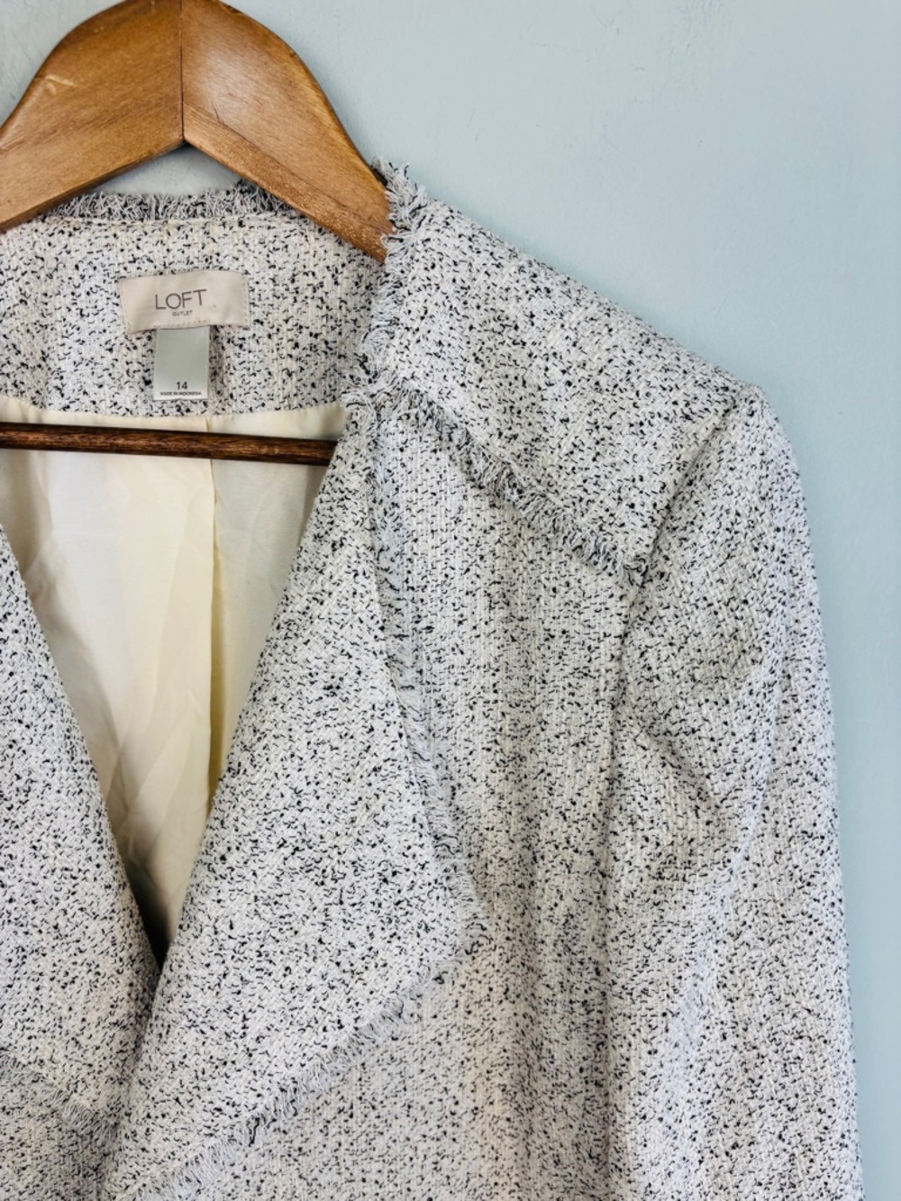 Loft Fringe Trim Tweed Open Blazer Size 14 - Picture 4 of 5